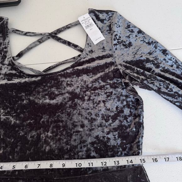 American Eagle Green Gray Velour Mini Skater Dress Women's Large Open Back Y2K - Picture 8 of 9